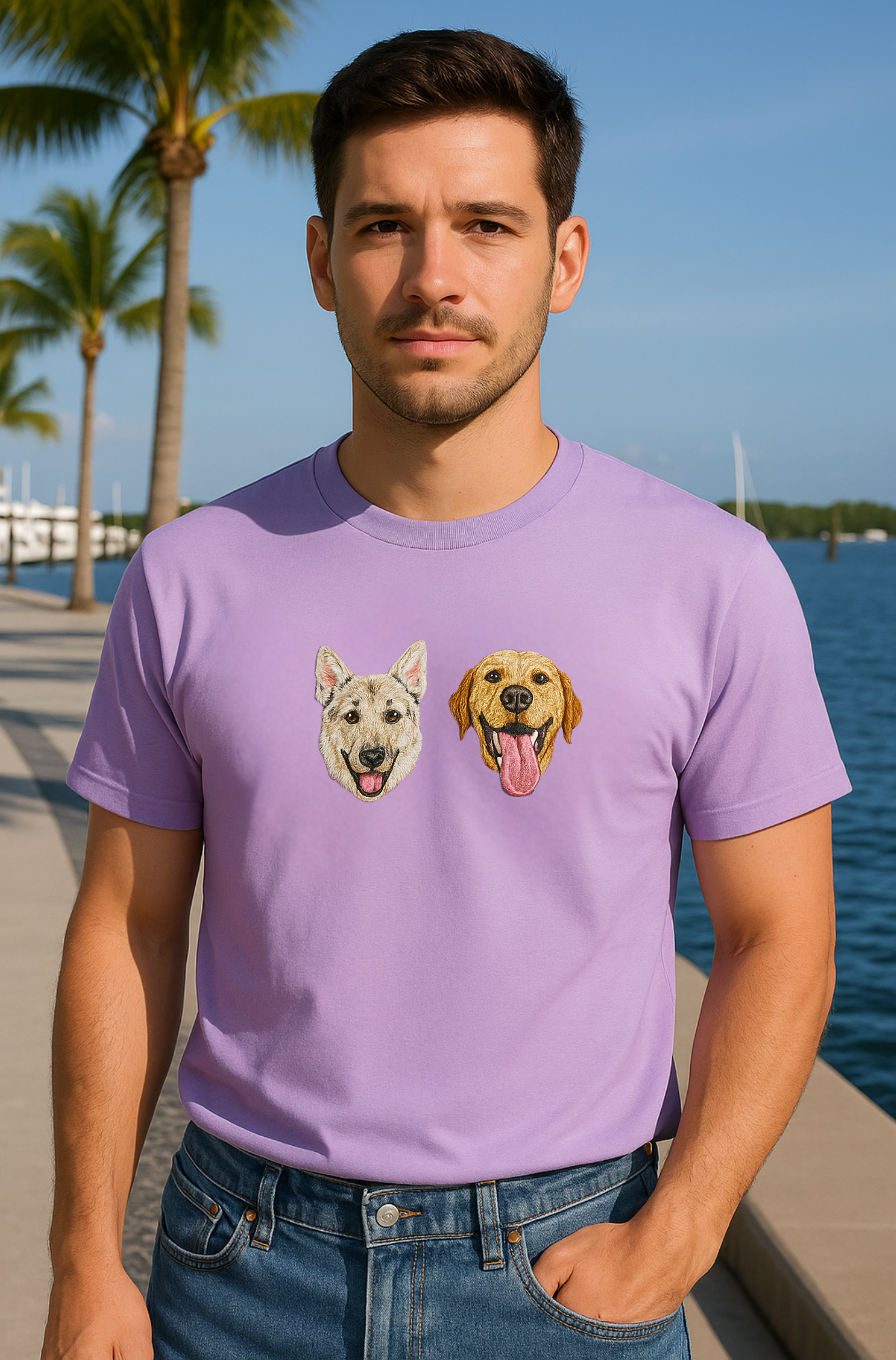 camiseta bordada con 2 mascotas